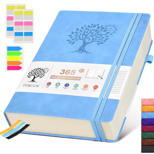 PERCUN B5 Lined Journal Notebook - 365 Page Large Leather Journals for Writing Women Men，Hardcover Notebook with 100Gsm Thick Pages，Daily Diary for Travel, Work，School，College Ruled (7.6" x 10.3") - color: Blue, size: B5