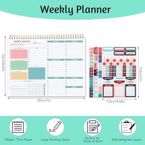 Thboxes Weekly Desk Planner, 8.5x11 In To Do List Notepad, 52 Sheets, Green - color: Green
