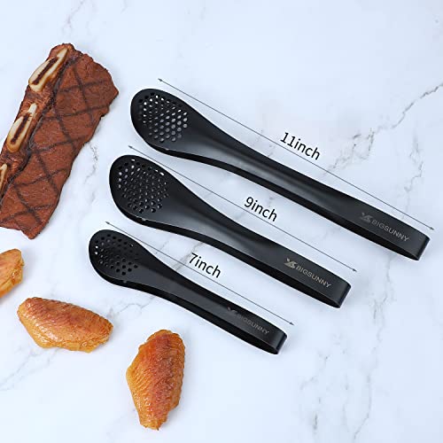 MSY BIGSUNNY Kitchen Buffet Tongs - Heavy Duty Food Serving Set for Cooking, BBQ - Metal Salad Tongs Set of 3 (Black 7" 9" & 11") - color: black 7" 9" & 11" Serving Tongs