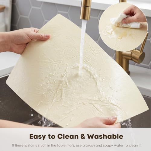 Artoid Mode Cream Faux Leather Placemats Set of 4 - color: Beige, size: 12" x 18", Rectangular Set of 4