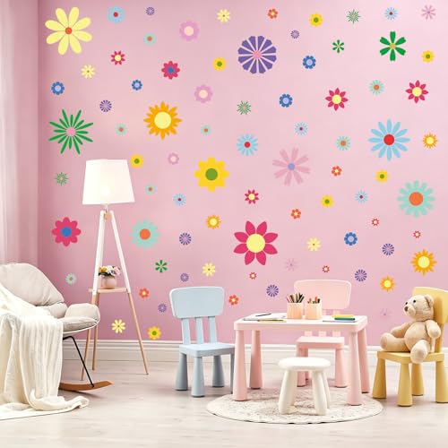 Flower Wall Decals - 9 Sheets 147 Pcs Flower Wall Stickers Vinyl Floral Wallpaper Peel and Stick Flowers Wall Decor for Girls Nursery Living Room Bedroom Classroom - color: Flower