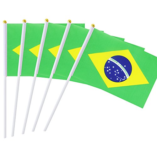 Kind Girl 25 Pack Brazil Flag Brazilian Stick Flag Round Top National Country Flags, Party Decorations Supplies for Parades, World Cup, Festival Events, International Festival - color: Brazil