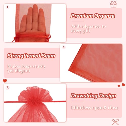 Crweety 50 Pcs Organza Bags 3x4, Red Small Mesh Gift Bags Drawstring Bulk - color: Red