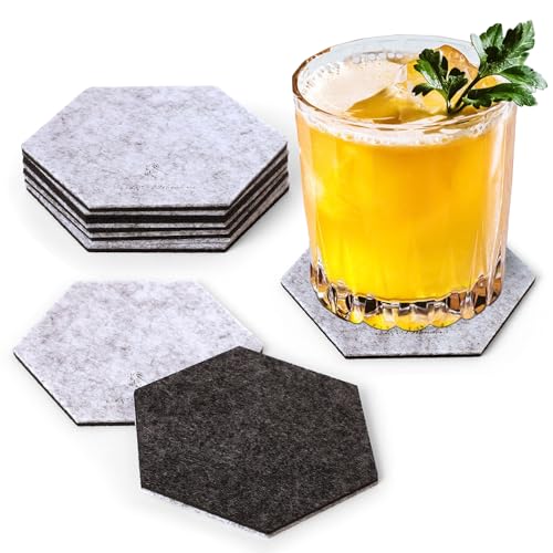 A&A Wonders Premium Felt Coasters for Drink, Two-Tone Reversible, Absorbent Felt Protects Furniture, Table, Anti Slip, Suitable for Drinks & All Table Types (Light Gray/Dark Gray, Hexagon 6 Pack) - color: Light Gray/Dark Gray, size: Hexagon 6 Pack