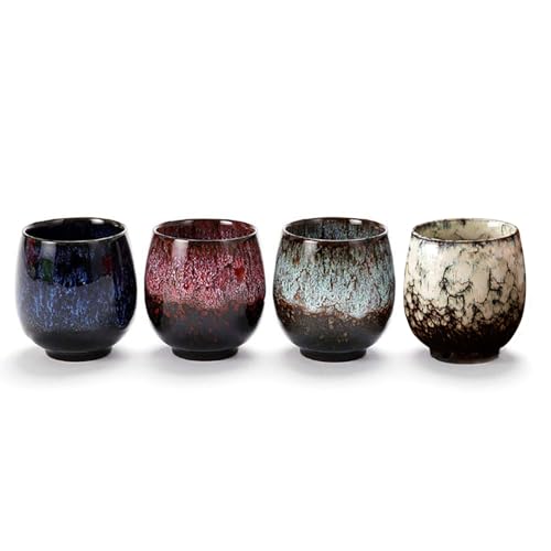 Jianzhan Ceramic Teacup, Kung Fu Tea Set, Coffee cup，Yerba Mate Set Ceramic Mate CupSet of 4 (4 colors) - color: 4 colors