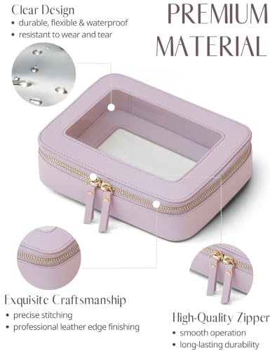 Popvibe Clear Makeup Bag with Zipper, Set of 2, Mini and Medium, Purple - color: Purple, style: Mini & Medium