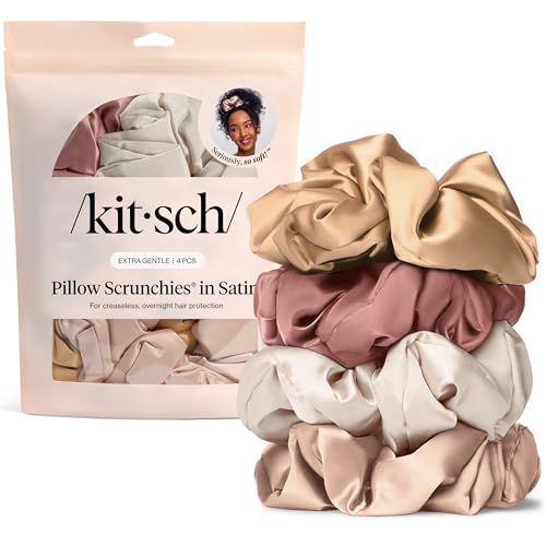 Kitsch Pillow Satin Scrunchies for Women - Blush, 4pcs - color: Blush (4 Pcs)