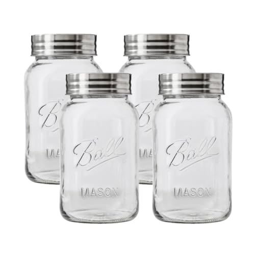 Ball Regular Mouth Glass Mason Jars with Lids and Bands, Used for Canning (Quart, 32 Ounce (Pack of 4)) - color: Clear, size: 32 Oz (Pack of 4)
