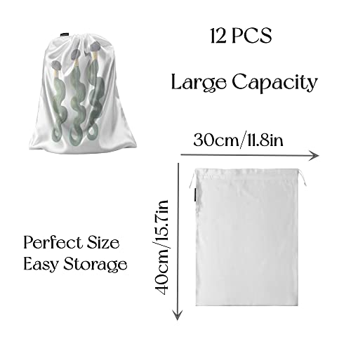 GONGKANGYUAN 12 Pcs Satin Wig Bags with Drawstring Satin Bag for Packaging Hair Extensions Wigs Soft Silk Pouches Hair Tools Storage Bags for Home and Salon (White) - color: White
