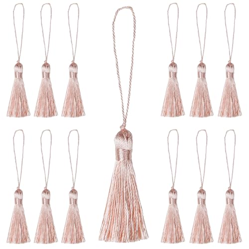 48Pcs Mini Bookmark Tassels Handmade Keychain Silky Tassel - color: Light Pink