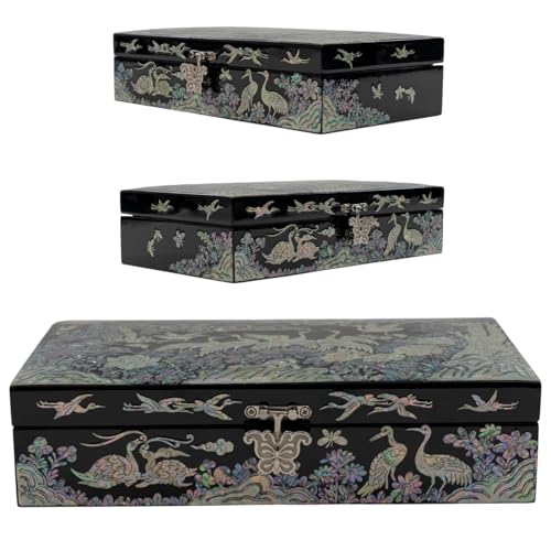February Mountain Mother of Pearl Jewelry Organizer box - Handmade Large Wooden Box Romantic Anniversary Birthday Gifts for women (Crane) - style: Crane