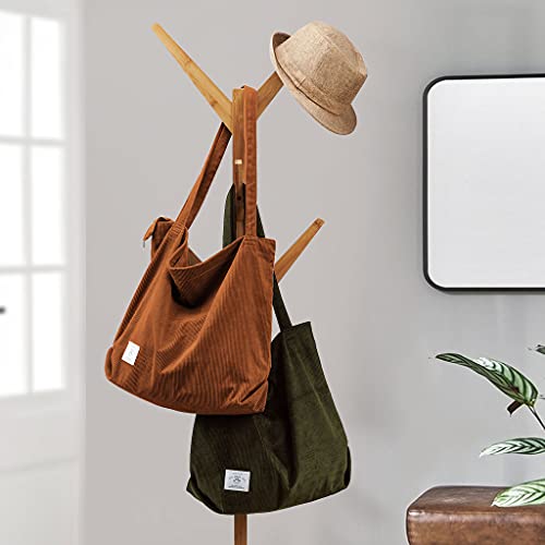 KALIDI Women Corduroy Tote Bag Zipper Casual Tote's Handbag Big Capacity Shoulder Bag with Pockets - color: Grey