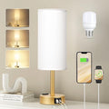 Fenmzee Gold Bedside Lamp for Bedroom, Dimmable Touch, USB A+C, AC Outlet - color: White - Gold, size: 14"