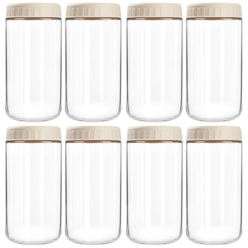 SHOWIN Overnight Oats Containers with Lids, 24oz Glass Jars with Lids 8 pcs, Creamy Beige, Wide Mouth Mason jars for Salad, Yogurt, Snacks, Meal Prep - color: Creamy Beige, size: 24oz-8pc