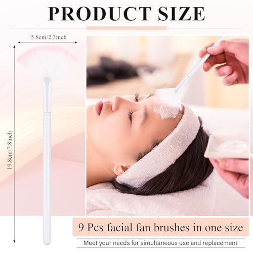 Maitys 9 Pieces Facial Fan Mask Brushes, White Pink - color: White Pink