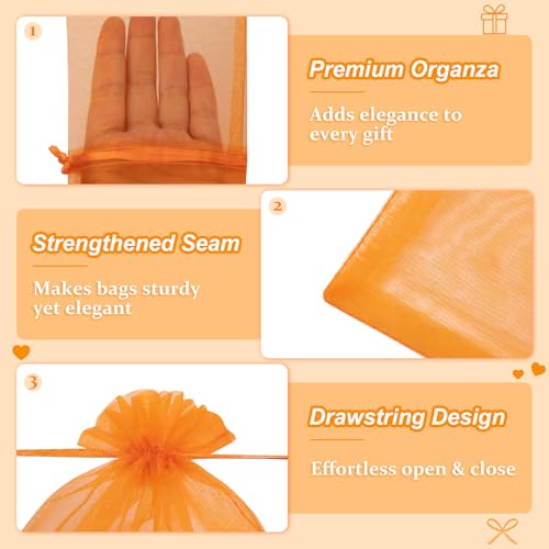 Crweety 50Pcs Organza Bags 3x4, Orange Small Mesh Gift Bags Drawstring Bulk - color: Orange