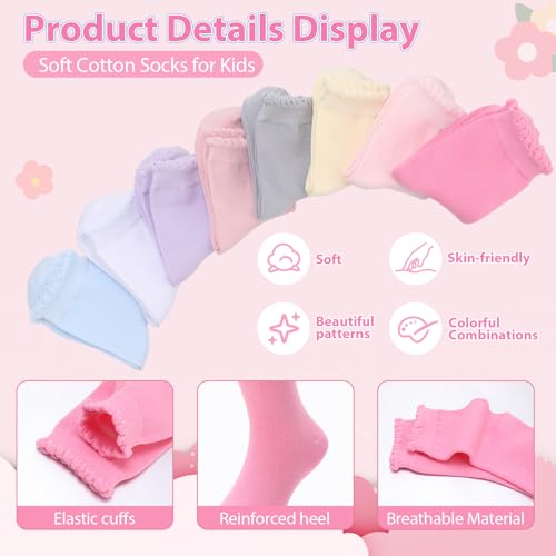8 Pairs Girls Ruffle Crew Socks, Cute Frilly Soft Cotton Socks - color: Multicolor, size: 6-8 Years