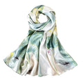 ANDANTINO 100% Silk Long Scarf-Women Large Oblong Shawls with Gift Packed - color: Light Green&white Lotus