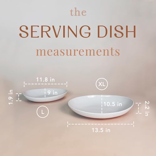 Mora Ceramic Large Serving Bowls- Set of 2 Oval Platters for Entertaining. Modern Kitchen Dishes for Dinner, Fruit, Salad, Turkey, etc. Oven, Dishwasher Safe, 55/35 oz, 13.5" / 11.8" - Vanilla White - color: Vanilla White, size: XL & L