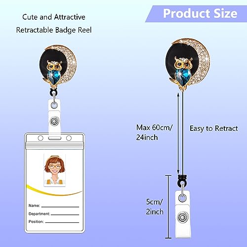 5 Pack Retractable Crystal Badge Reels with Cute Animal Design - color: 5 Pieces-owl,turtle,elephant