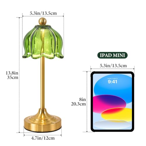 Set of 2 Cordless Green Glass Tulip Table Lamp - color: Green, size: 2-pack