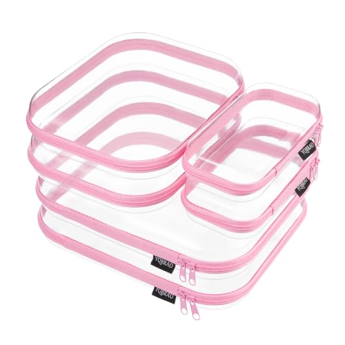 YQBRAO Clear Hard Shell Zipper Cases, 6 Multi-Size Organizers, Pink - color: Pink, size: 6 Pack (2L+2M+2S)