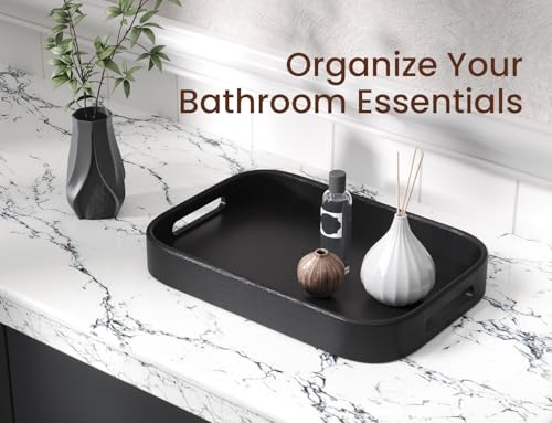 Bamboo Set of 2 Rounded Corners Serving Trays with Handles(Black) - color: Black