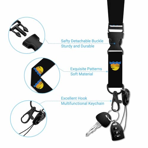 Sunrise Silhouette ID Badge Holder Two Blue Wave Black Background Badge Holder with Retractable Clip Durable and Easy to Use for Student Nurse Worker - color: Sunrise Silhouette