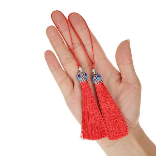 20pcs 16cm/6.3inches Vintage Silver Color Bookmark Tassels Silky Handmade Soft Craft Tassels with Loops for Bookmarks, Crafts and Jewelry Making (Red) - color: Red