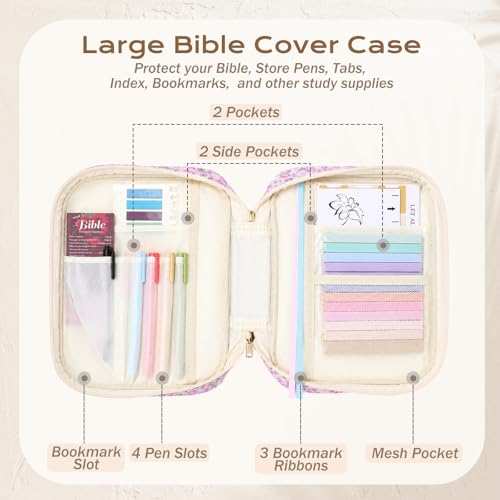 XKDOUS Bible Cover Case for Women Bible Bag Journaling Kit w/Study Supplies - color: Wine Patchwork, size: Large