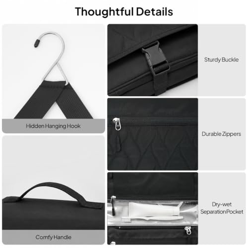 TOPEAST Quilted Travel Toiletry Bag for Women,Detachable Hanging Makeup Bag - color: Dark