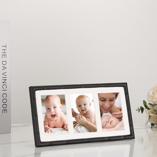 3-2x3'' Black Multi Metal Picture Frames,3 section frames 2pack, Elegant Bamboo Detail Designs Plated Photo Frames 3-2x3'' Baby Nurse frames With Soft Touch Velvet Backing for Desktop and Wall Décor(Black) - color: Black, size: 3-2x3Inch 2PK