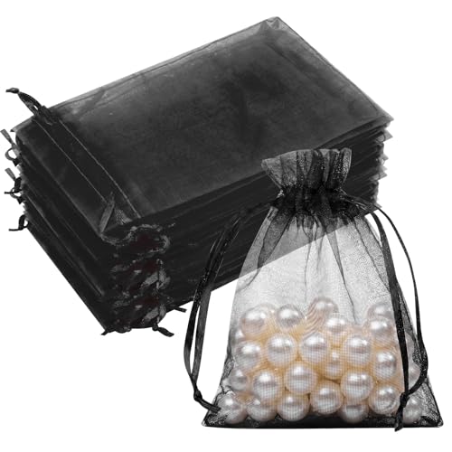 50PCS Black Organza Bags 3x4, Small Gift Bags Mesh Bag Drawstring Gift Pouches Baggies for Jewelry Candy Sachet Treats Halloween Party Favors, Mini Gifts Wrapping Supplies - color: Black
