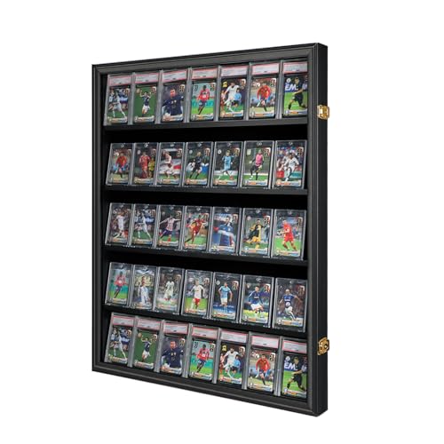 35 Graded Sports Card wall-Mounted Display case for Shows, Black - size: 35 Card - Black - Vertical
