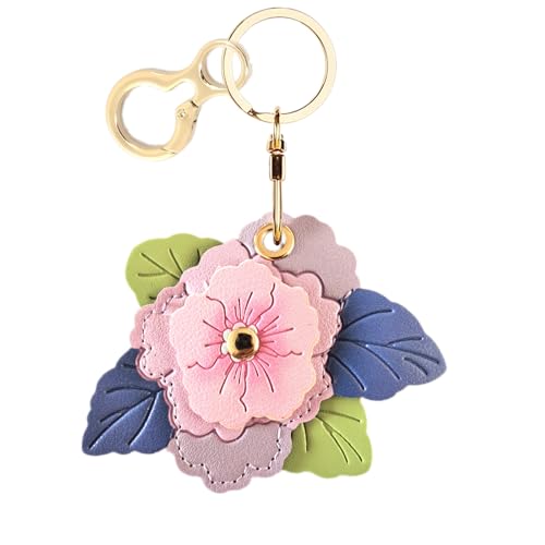 BORKUANA PU Leather Keychain holder Protective Case Compatible with AirTag - color: Begonia Flower a