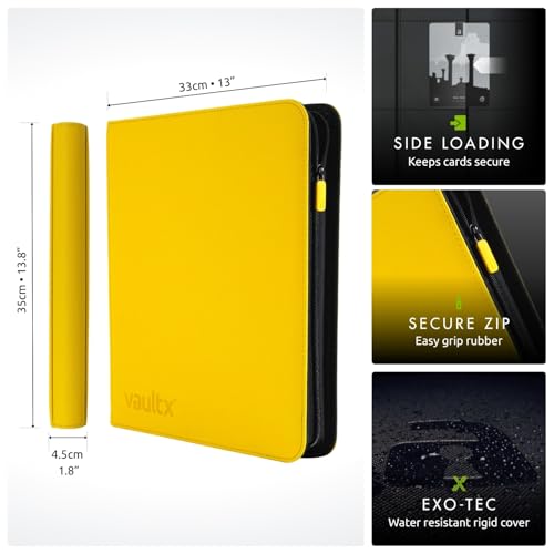 Vault X 12 Pocket XL Zip Trading Card Binder 624 Cards (Yellow) - color: Yellow, size: 12 Pocket XL