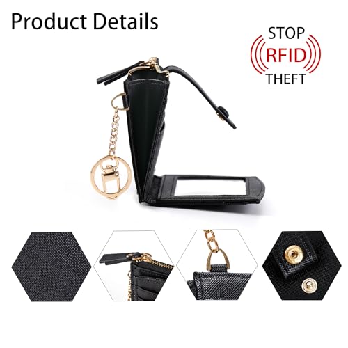 Keychain Wallet Wristlet Small Credit Card Holder Bracelet Key Chain Purse Bangle Tassel Beads Key Rings for Women - color: 04-rfid Black