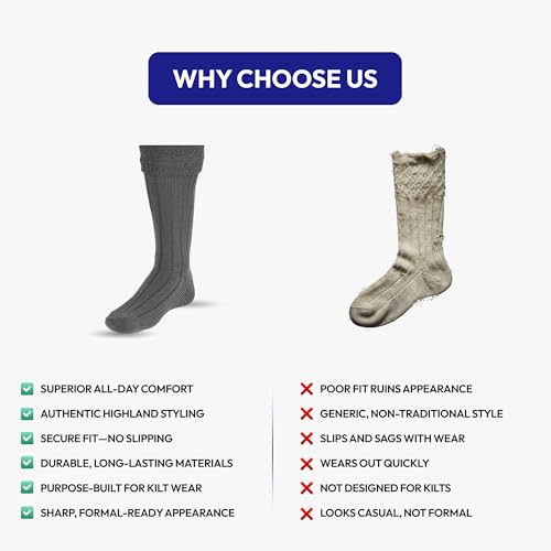 Scottish Bubbles And Square Kilt Hose for Men, Ribbed Socks for USA Shoe Sizes - color: Light Grey, size: X-Large