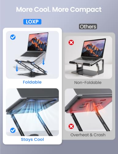 LOXP Adjustable Laptop Stand for Desk, Portable Airflow Laptop Riser Holder - color: Classic Black