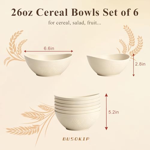Salad Bowls 26oz, Oval Wheat Straw Bowls Sets of 6 - Beige - color: Beige, size: 26 oz (6 PCS)