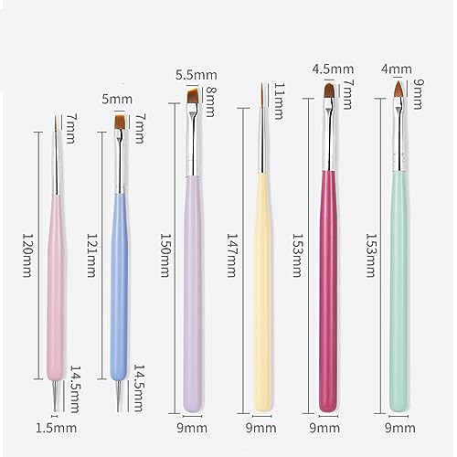 Nail Art Brushes 6Pcs - Painting, Liner, Dotting Pens for Salon - color: a-6pcs