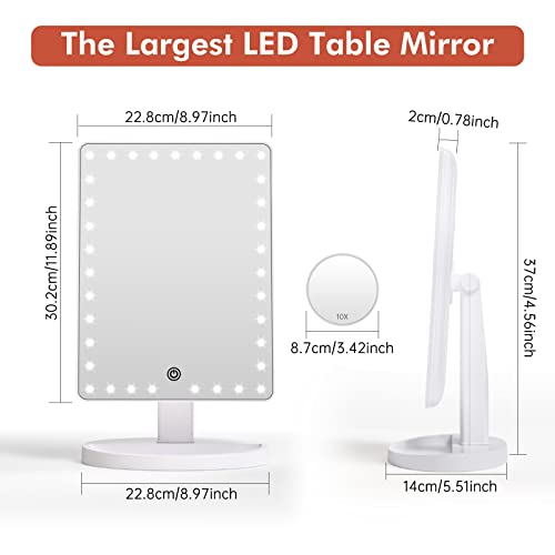 FUNTOUCH Large Lighted Makeup Mirror with Lights (White) - color: White D