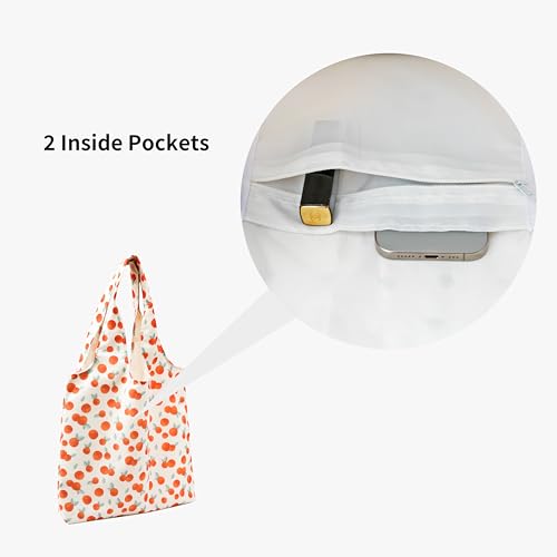 REDSINDA Canvas Tote Bag, Large Capacity Shoulder Bag with Inner Pockets, Foldable Shopping Bag - color: Orange Fruit