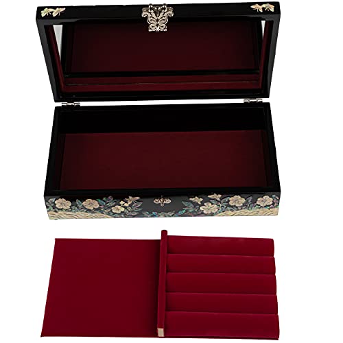 February Mountain Mother of Pearl Large Jewelry Box with Ring Tray - Handmade Unique Gifts for Women - Abalone Shell Keepsake Decorative Box - style: Plum Blossom