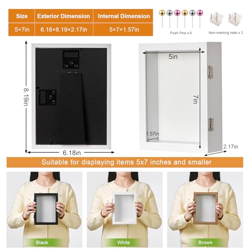 5x7 White Deep Shadow Box Picture Frame with HD Clear Glass - color: White, size: 5x7