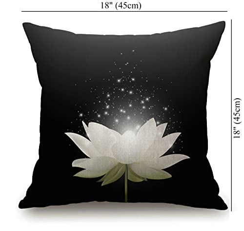 Solekla Floral Throw Pillow Cover,Magic White Lotus Flower on Black Background Decorative Couch Sofa Bedroom Burlap Pillow Cases for Men/Women/Girls/Boy/Children Room 18x18 Inch - color: Sl222