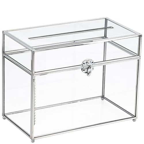 HighFree Glass Card Box, Large Clear Card Box for Wedding Receptions, Decorative Storage Box for Baby Shower, Birthday Party, Bridal Shower (With Slot, Silver) - color: Silver