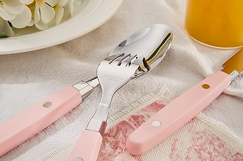 ANNOVA Silverware Set, Retro/Rivet Colorful Stainless Steel Tableware Kitchen Flatware Set Utensils, Includes Dinner Knives, Forks, Spoons, Salad Forks & Dessert Spoons (Light Pink, 20 Pieces) - color: Light Pink