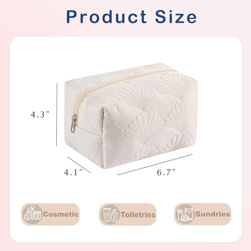 RSRSLEII Small Quilted Cotton Seashell Makeup bag, Toiletry Bag, White - color: 07Small White