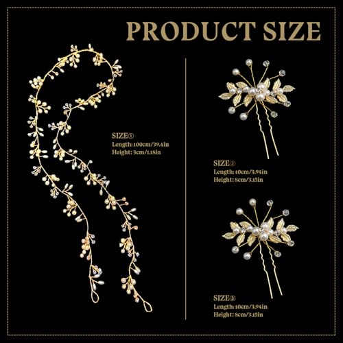 Sliver Brides Hair Vine Headband Head Pieces for Women - color: Gold